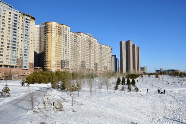 Astana 'da kış manzarası, Kazakistan 'ın başkenti, Expo 2017 ev sahibi