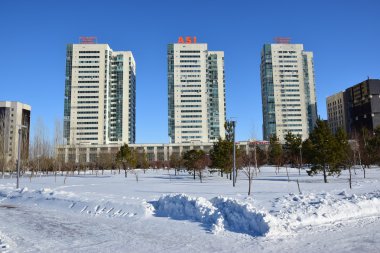 Astana 'da kış manzarası, Kazakistan 'ın başkenti, Expo 2017 ev sahibi
