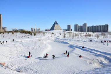 Astana 'da kış manzarası, Kazakistan 'ın başkenti, Expo 2017 ev sahibi