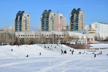 Astana 'da kış manzarası, Kazakistan 'ın başkenti, Expo 2017 ev sahibi