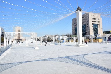 Astana 'da kış manzarası, Kazakistan 'ın başkenti, Expo 2017 ev sahibi