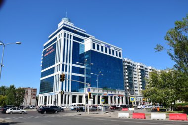 Astana (Nur-Sultan), Kazakistan - Kazakistan 'ın başkenti Astana' da (Nur-Sultan) modern binaların manzarası