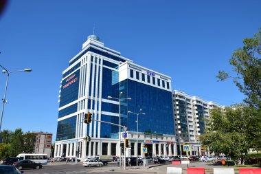 Astana (Nur-Sultan), Kazakistan - Kazakistan 'ın başkenti Astana' da (Nur-Sultan) modern binaların manzarası