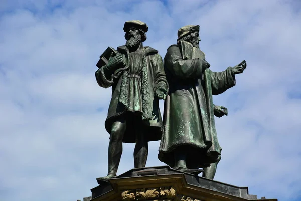 Francoforte Germania 2021 Veduta Del Monumento Johannes Gutenberg Inventore Della — Foto Stock