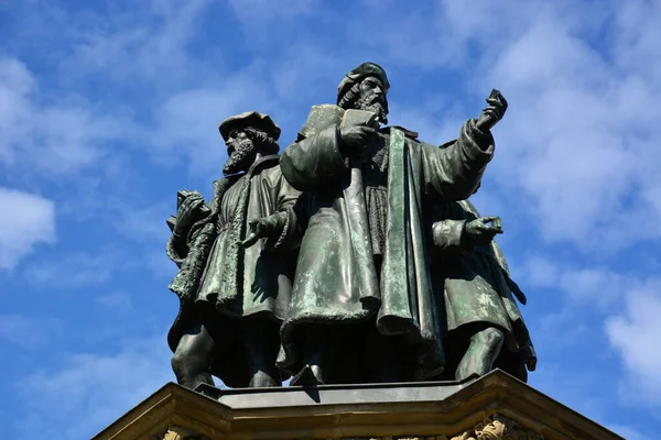 Frankfurt Alemania 2021 Vista Del Monumento Johannes Gutenberg Inventor Impresión — Foto de Stock