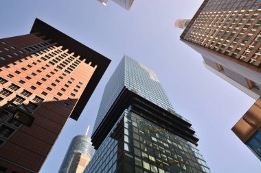 Frankfurt, Almanya - 08.14.2021: Frankfurt şehrinde modern binaların bulunduğu bir manzara