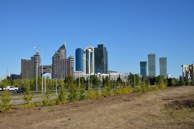 Astana, Kazakistan başkenti bir sokak görünümü