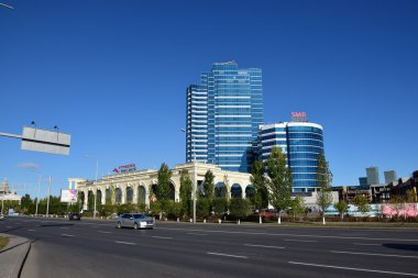 Astana, Kazakistan başkenti bir sokak görünümü