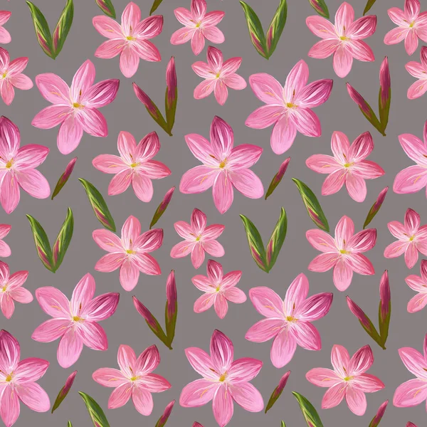 배경에 분홍색 꽃봉오리가 있는아 그림으로 꽃무늬없는 꽃무늬 섬유와 직물에 식물학적 — 스톡 사진