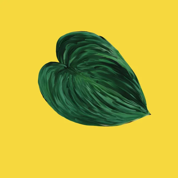 Tropical leave hand drawn isolated on a yellow background. Drawn by gouache exotic plant.