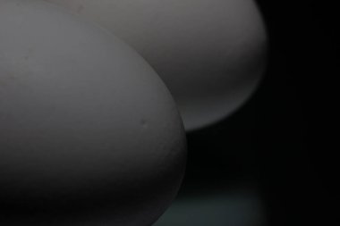 Siyah arka plana iki beyaz yumurta yansıtılır. Yüksek kalite fotoğraf