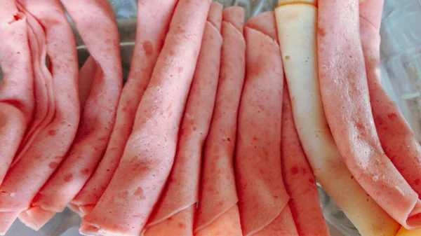 Salame Tacchino Rosa Arrotolato Pronto Colazione — Foto Stock