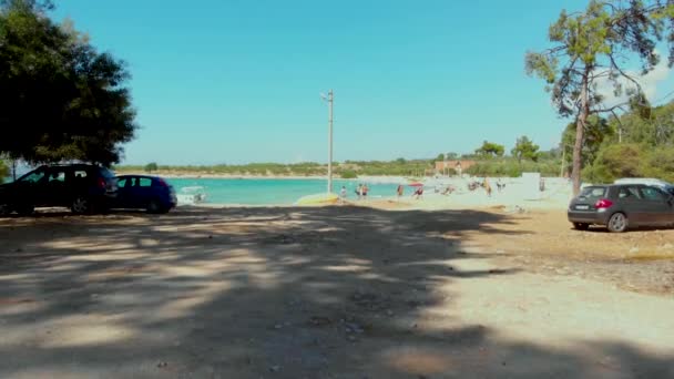 Légi Kilátás Fehér Strand Türkiz Víz Táj Egy Szeles Nyári — Stock videók