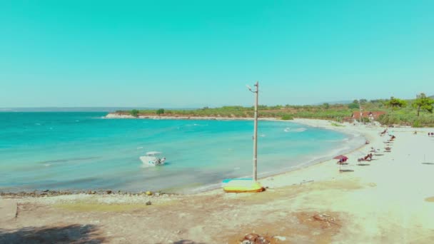 Luchtfoto Van Wit Strand Turquoise Waterlandschap Een Winderige Zomerdag Didim — Stockvideo