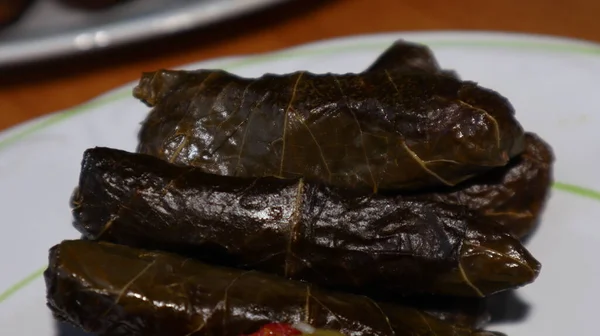 Vue Rapprochée Cuisine Turque Traditionnelle Poivrons Farcis Biber Dolmasi Dans — Photo