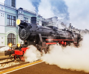 retro buharlı tren kalkış.