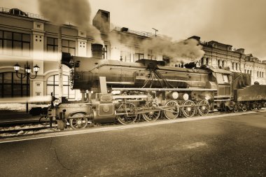 retro buharlı tren kalkış.