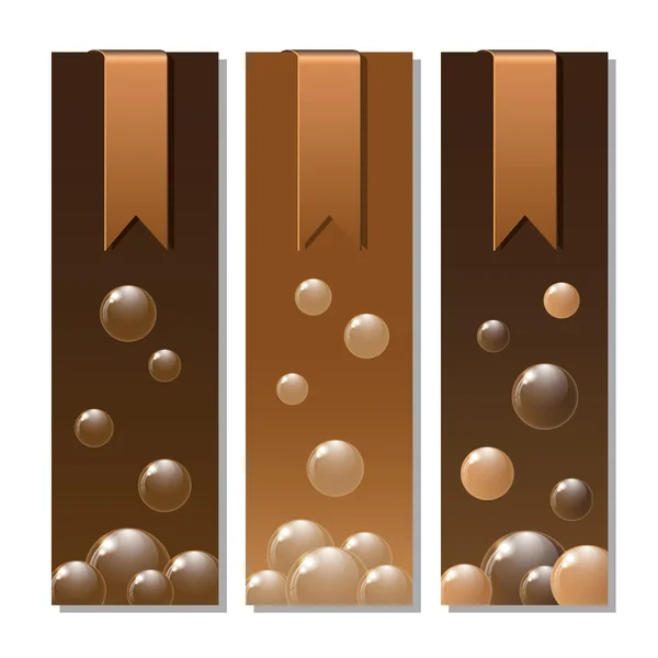 Banners met stickers en chocolade textuur. — Stockvector