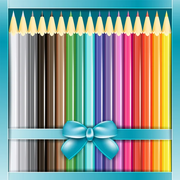 Present box of pencils with ribbon. — Stock Vector