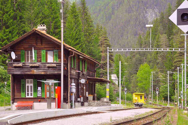 Railway station in the mountain forest. — Stock Photo, Image