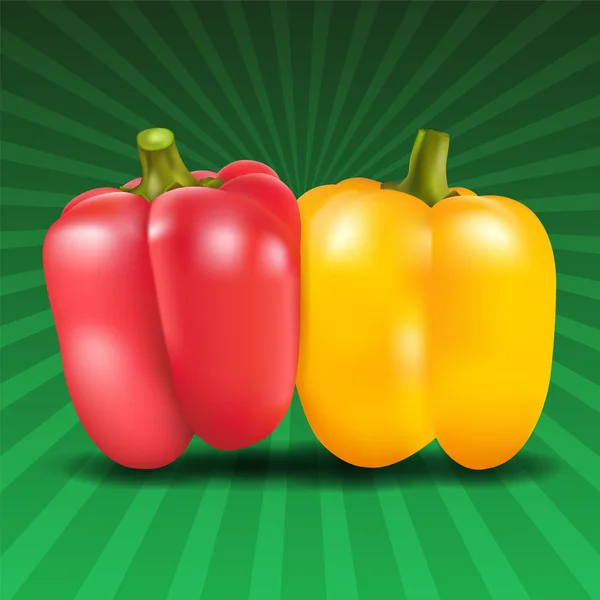 Yellow and red sweet pepper on green background. — Stock Vector