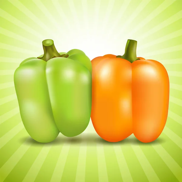 Orange and green sweet pepper. — Stock Vector