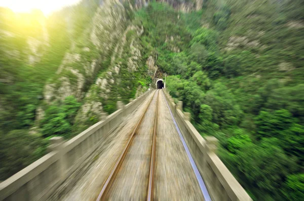 Blurred motion on the railway viaduct — Stock Photo, Image