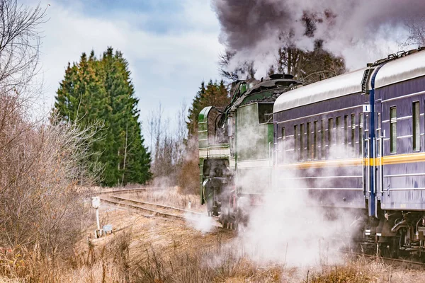 Dampfzug Fährt Zur Herbstzeit Russland — Stockfoto