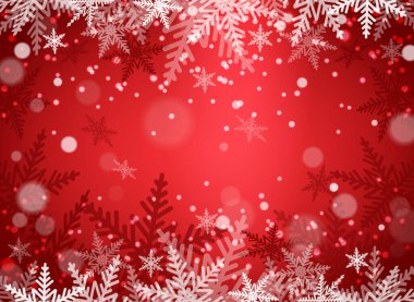 Kırmızı arka planda Noel kar taneleri. Vektör illüstrasyonu.