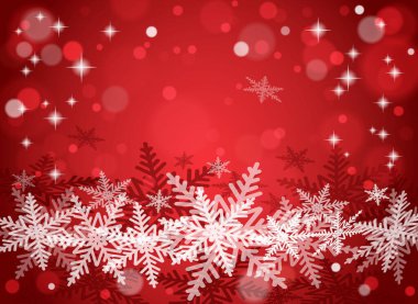 Kırmızı arka planda Noel kar taneleri. Vektör illüstrasyonu.