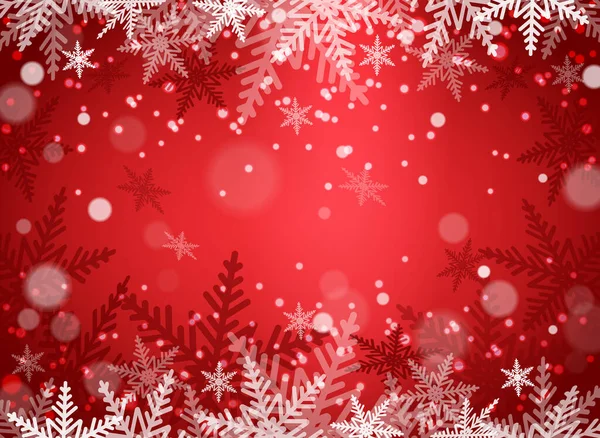 Copos Nieve Navideños Sobre Fondo Rojo Ilustración Vectorial — Vector de stock