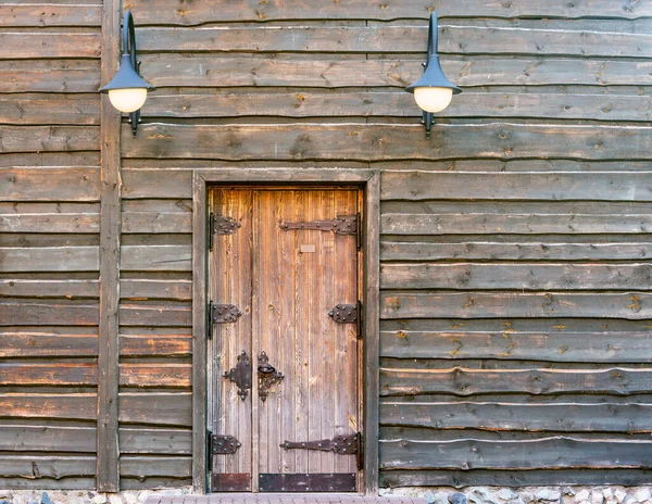 Porte Vieille Maison Privée Bois Deux Lanternes — Photo