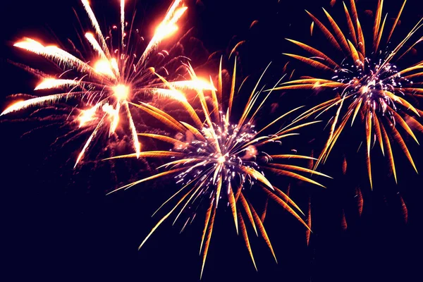 Fireworks Night Winter Sky New Year Celebration — Stock Photo, Image