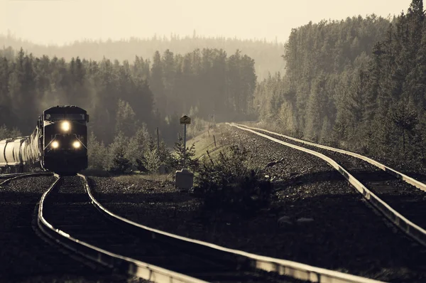 Lange Goederentrein Beroemde Spiraaltunnels Gaat Van Vancouver Naar Calgary Station — Stockfoto