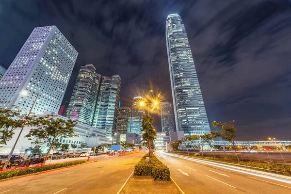 Vista Das Ruas Noturnas Cidade Distrito Central Hong Kong — Fotografia de Stock