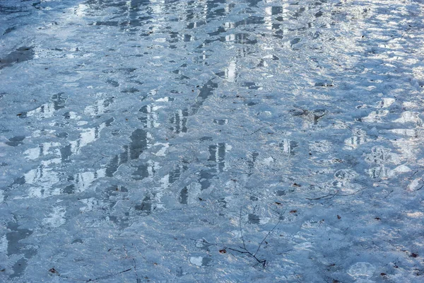 Puddles on the path at early spring.