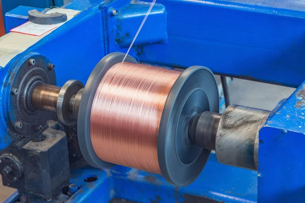 Metal wire spool spins on the machine.