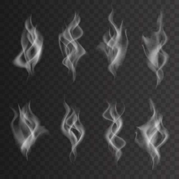 Isolated Collection White Smoke Dark Background Vector Illustration — Stock Vector