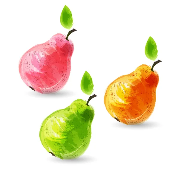 Set Fresh Pears White Background Vector Illustration — Stock Vector