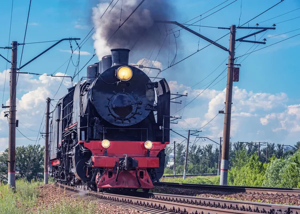 Retro Pociąg Porusza Się Ciągu Dnia Moskwa Rosja — Zdjęcie stockowe
