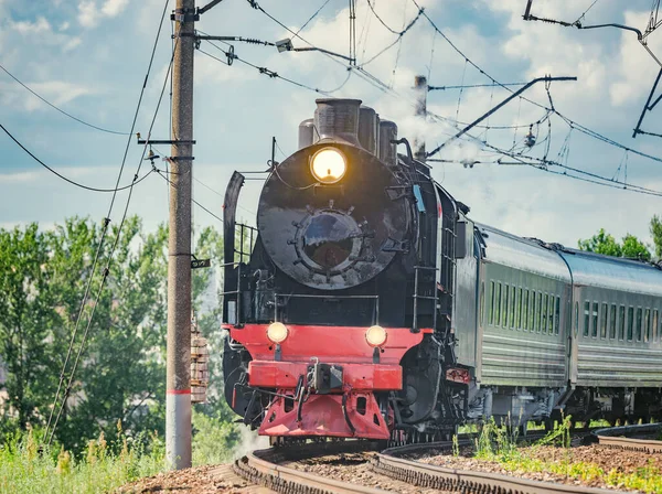 Retro Train Moves Sunny Day Time Moscow Russia — Fotografia de Stock