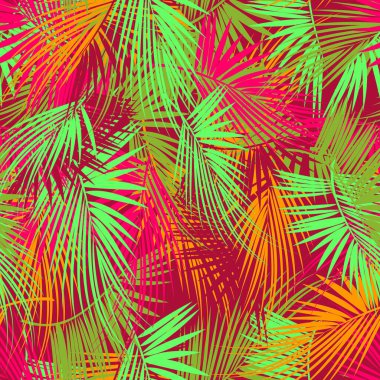 Soyut arka planda renkli palmiye dalları. Kusursuz bir geçmişi var. Vektör illüstrasyonu.