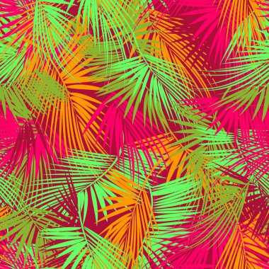 Soyut arka planda renkli palmiye dalları. Kusursuz bir geçmişi var. Vektör illüstrasyonu.