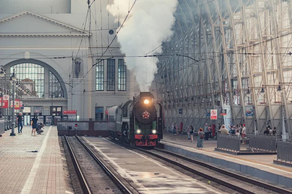 Moscou Rússia Julho 2021 Trem Retrô Parte Plataforma — Fotografia de Stock