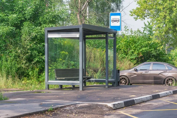 Pusty Przystanek Autobusowy Wiosce Letni Dzień — Zdjęcie stockowe