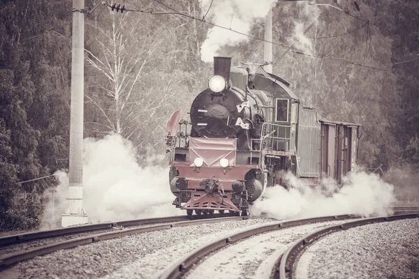 Retro Buhar Treni Hareket Ediyor Moskova Bölgesi Rusya — Stok fotoğraf