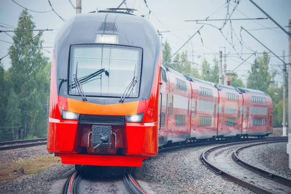 Highspeed Train Moves Fast Rainy Day Russia — Stock Photo, Image