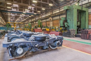 Mytishchi, Rusya - 21 Şubat 2017: Metro trenleri için vagon montaj tesisi. Mytishchi Metrovagonmash Fabrikası.