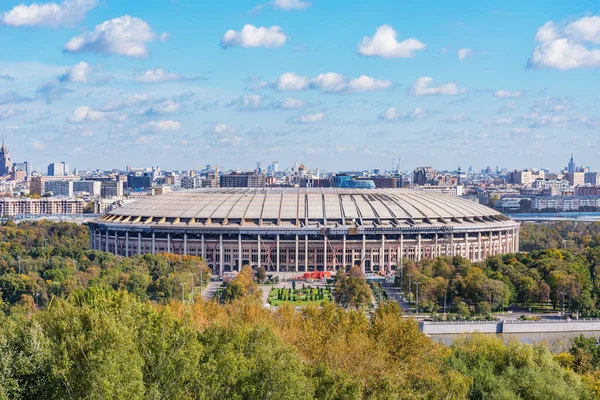 Moscú Rusia Septiembre 2015 Estadio Luzhniki Reconstrucción Mañana Otoño Vista — Foto de Stock