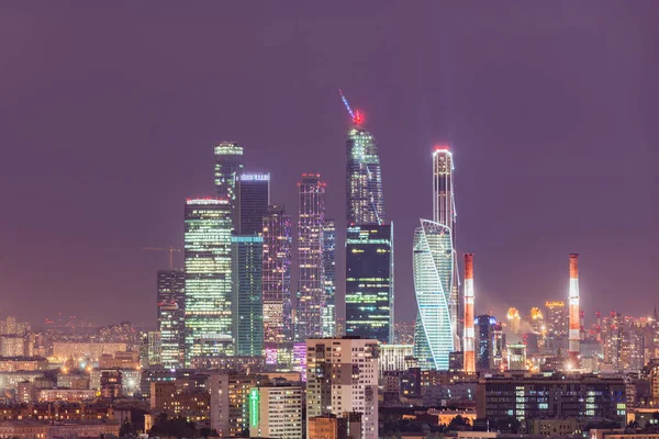 Nacht Uitzicht Van Het Zakencentrum Van Stad Moskou Rusland — Stockfoto